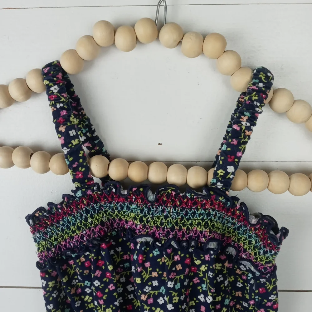 Cherokee girls size 3T ruffle smock small floral pant romper navy blue white